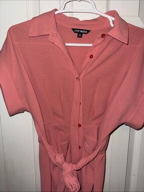 Steve Madden Coral Button-Front Tie-Waist Dress